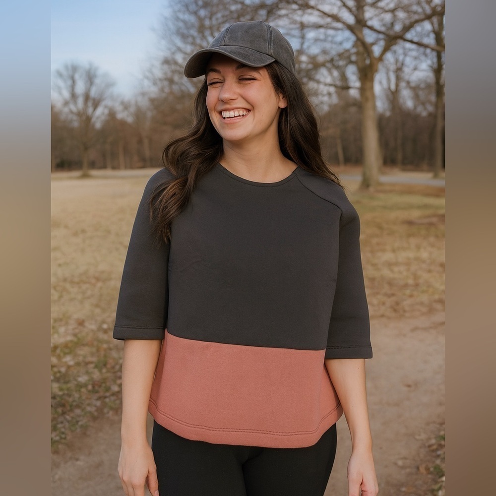 Lime & Vine Color Block 3/4 Sleeve Cotton Boxy Top